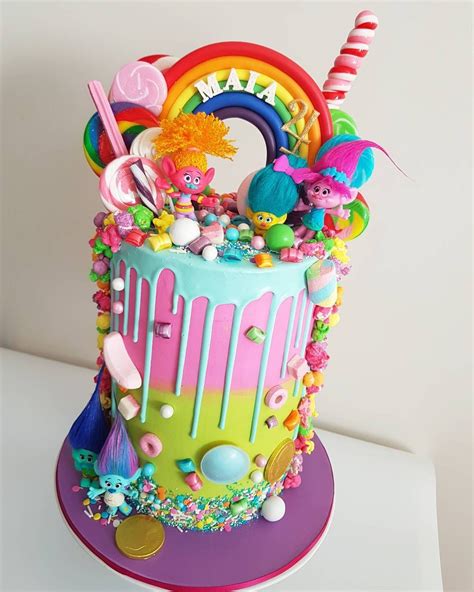 Ahhmazing Trolls loaded drip cake by little lady baker | Trolls birthday cake, Trolls cake, Drip ...