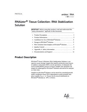 Fillable Online RNAlater Tissue Collection: RNA Stabilization Fax Email Print - pdfFiller