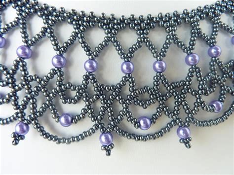 DIY Jewelry: FREE beading pattern for an elegant beaded lace necklace made from 11/0 seed beads ...