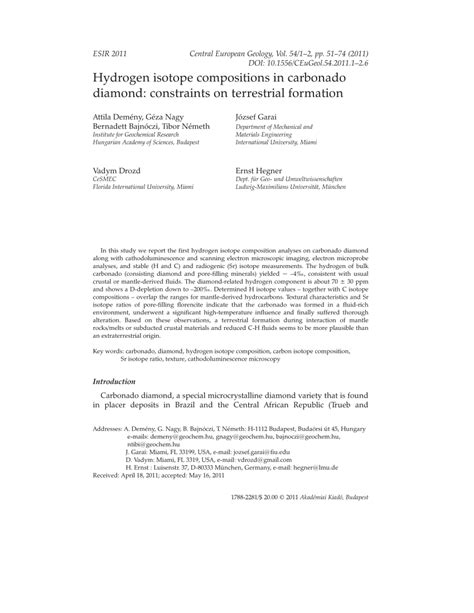 (PDF) Hydrogen isotope compositions in carbonado diamond: Constraints on terrestrial formation