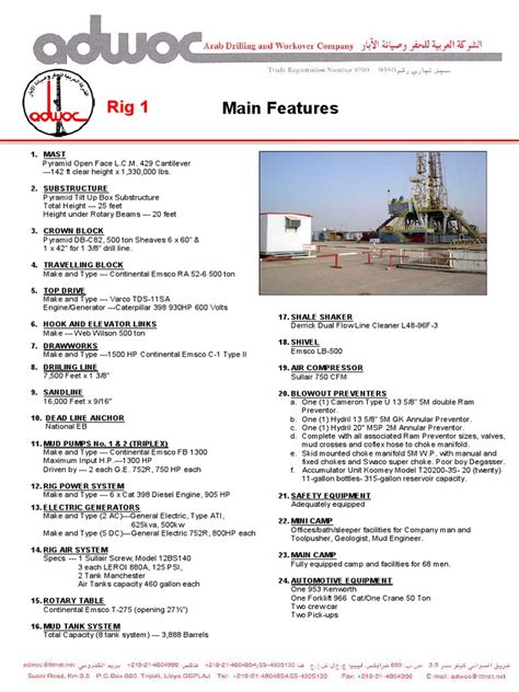 Rig 1 | PDF | Drilling Rig | Manufactured Goods