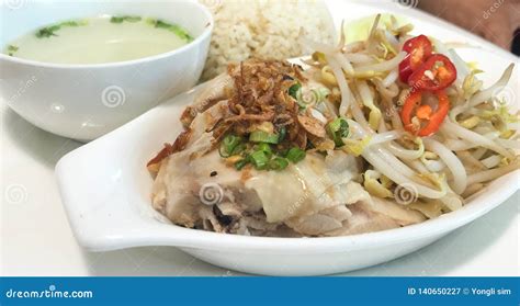 Ipoh Style Steam Chicken Rice with Bean Sprouts Stock Image - Image of ...