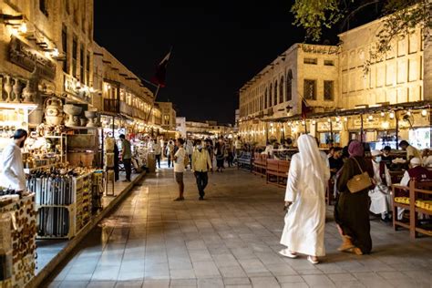 View of the Souq Waqif Marketplace in Doha, Qatar at Night Editorial ...