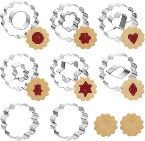 Ucouper Linzer Cookie Cutters Stainless Steel Set 8pcs Mini Fluted Round Biscuit Cookie Cutters ...