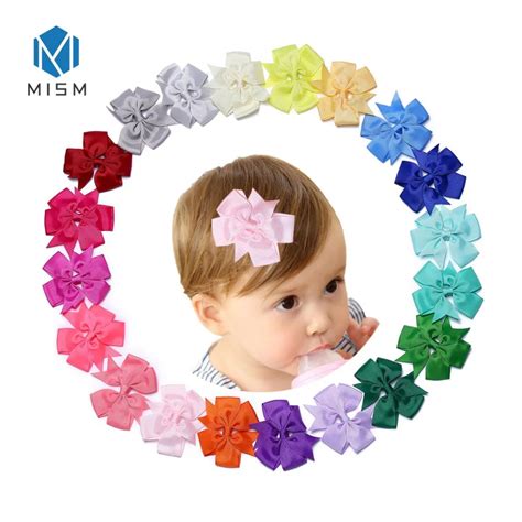 40Pcs/Set 3'' Hair Clips Colorful For Children Ribbon Bows Hair Clips Hairpin Girl Hairgrip Head ...