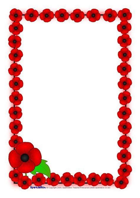 Remembrance Day Poppy A4 Page Borders (SB1778) - SparkleBox | Remembrance day poppy, Remembrance ...