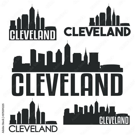 Cleveland Ohio USA Flat Icon Skyline Silhouette Design. City Vector Art Famous Buildings Color ...