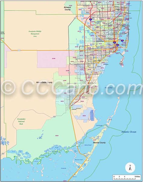 Miami Zip Code Boundary Map - Miami-Dade and Monroe Counties Zip Codes