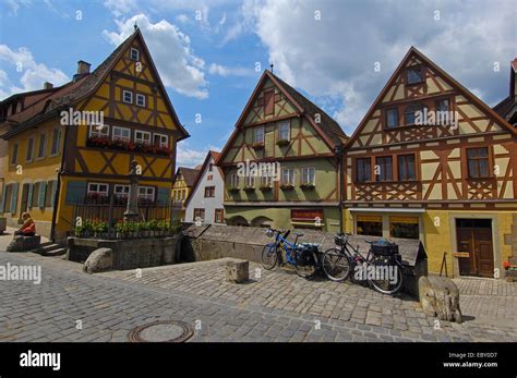 Half-timbered houses, Rothenburg ob der Tauber, Romantic Road, Romantische Strasse, Franconia ...