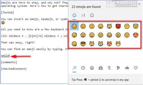 How to Use Emojis in Windows 10 - MajorGeeks