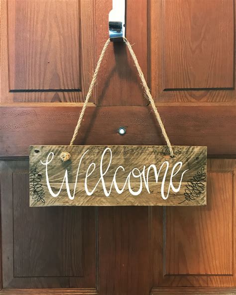 Hanging welcome sign- wooden welcome door hanger | Door signs diy, Wooden signs diy, Custom ...