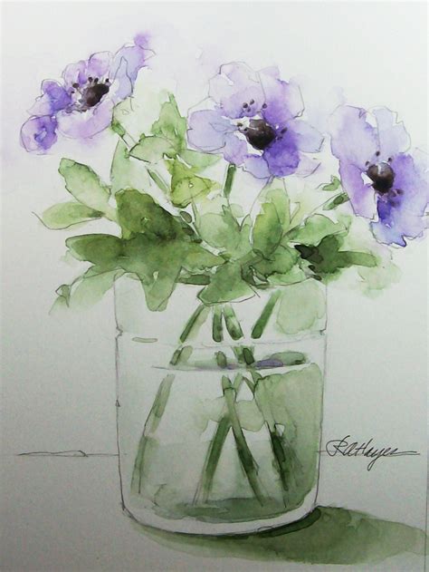 Purple Flowers in Glass Vase Original Watercolor Painting | Etsy | Watercolor flowers paintings ...