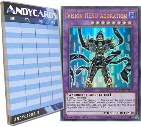 Yu-Gi-Oh! – VISION HERO ADORATION – Ultra Rare BLLR-EN057 in ENGLISH + Andycards Scorepad – TopToy