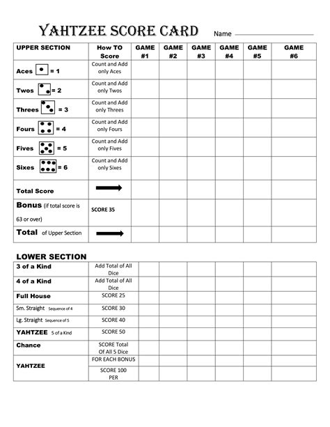 Free Printable Yahtzee Score Card Sheets PDF Templates