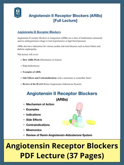 Angiotensin II Receptor Blockers (ARBs) PDF: List of Example Drug Side Effects, Mechanism of ...