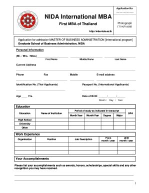 INTER-NIDA MBA Application Form.doc - Mba Nida Ac - Fill and Sign ...