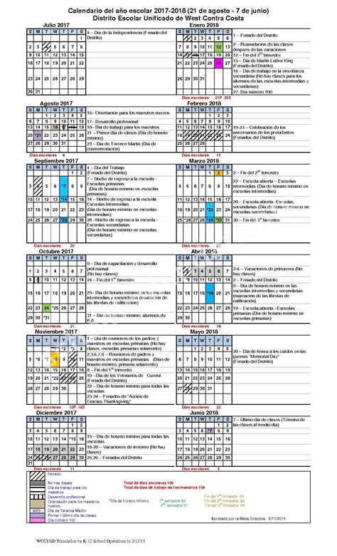 West Contra Costa Unified School District Calendar 2018 19 - School Walls