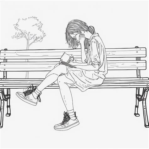 Premium AI Image | A drawing of a girl sitting on a bench reading a book generative ai