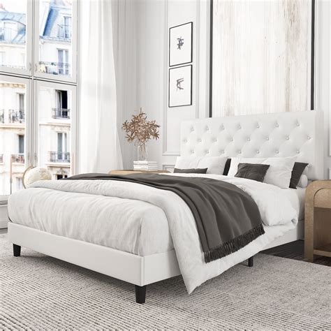 Amolife Full Bed Frame with Adjustable Faux Leather Headboard, Diamond ...