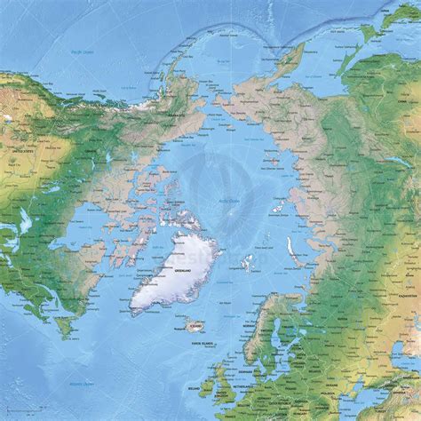 Vector Map of the Arctic, political with shaded relief | One Stop Map