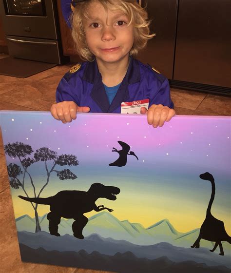 Dinosaur canvas painting he loved his homemade birthday gift! mARTy | Love canvas painting ...