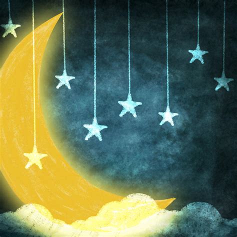 Moon And Stars Painting by Setsiri Silapasuwanchai