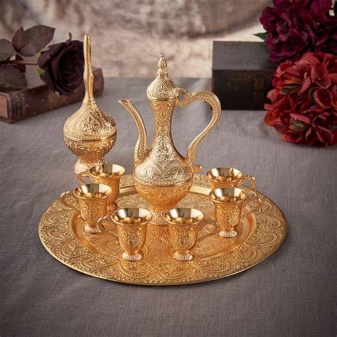 Payitaht Gold Color Zamzam-Moroccan Tea Cups Set | Tea cup set, Tea pot set, Tea cups