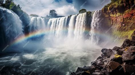 Premium AI Image | rainbow over the waterfall with a rainbow in the ...