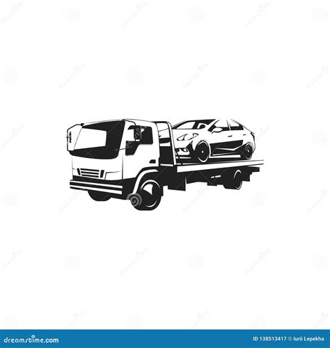 Tow Truck Logo Illustration on White Background. Emblem Design - Illustration Stock Illustration ...