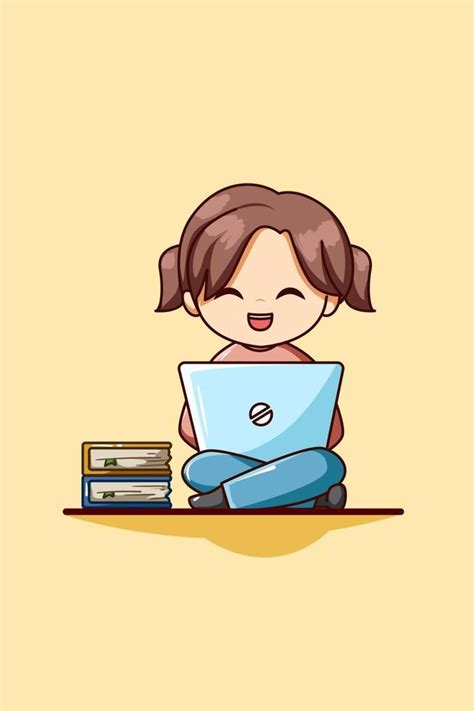 Cute girl with laptop and book cartoon illustration 3226747 Vector Art at Vecteezy