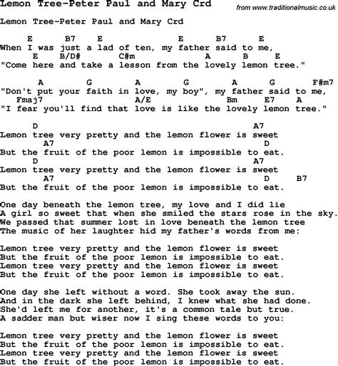 Skiffle Lyrics for: Lemon Tree-Peter Paul And Mary with chords for Mandolin, Ukulele, Guitar ...