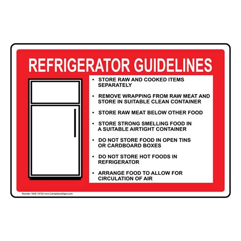 Refrigerator Guidelines With Symbol Sign NHE-15722 Safe Food Handling