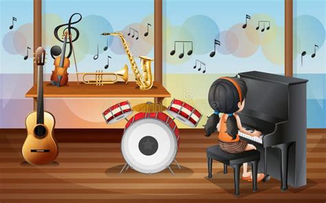 A Young Pianist Inside the Music Room Stock Vector - Illustration of electric, drawing: 37891164