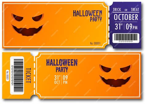 Premium Vector | Halloween Party Ticket template design Hallow eve Ticket in scary pumpkin face