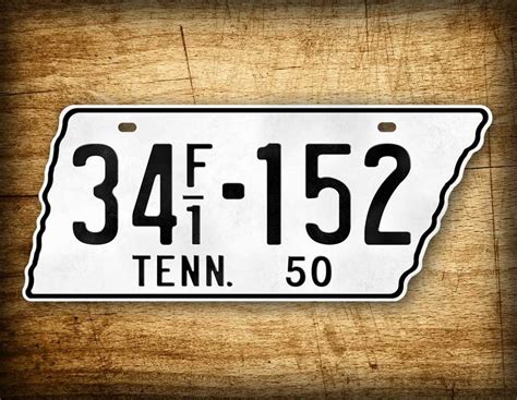 1950 Antique Tennessee License Plate White & Black Vintage Retro ...