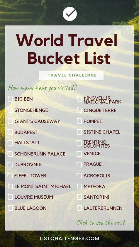 World Travel Bucket List | Travel bucket list, Travel list, Travel bucket