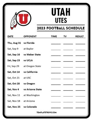 Printable 2023 Utah Utes Football Schedule