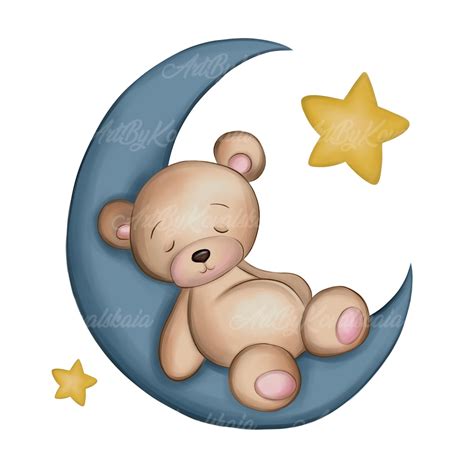 Teddy Bear Clipart Teddy Bear Sleeping on Moon Bear PNG - Etsy UK