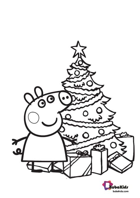 Peppa Pig and Christmas Tree Coloring Page For Kids | Peppa pig coloring pages, Peppa pig ...