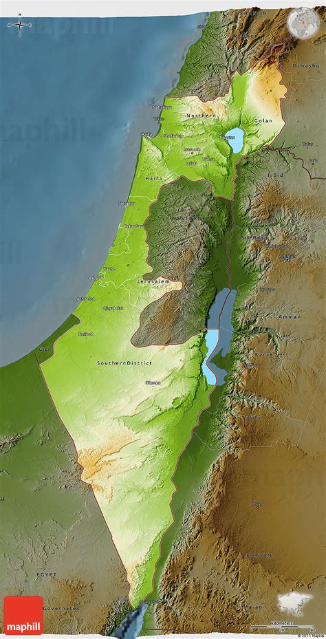 Physical 3D Map of Israel, darken