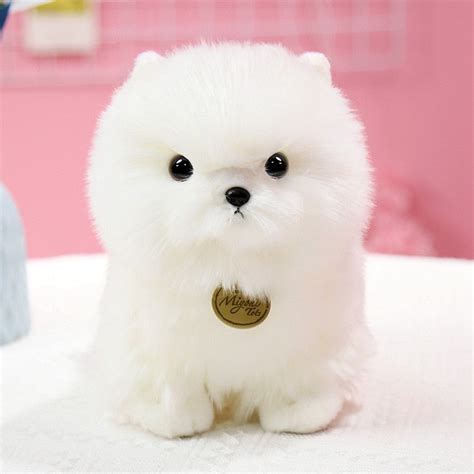 Fluffy White Pomeranian Stuffed Animal Plush Toy