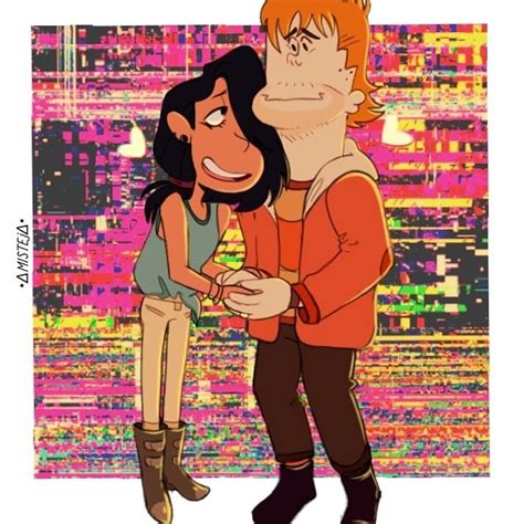 an image of two people standing next to each other in front of a colorful background