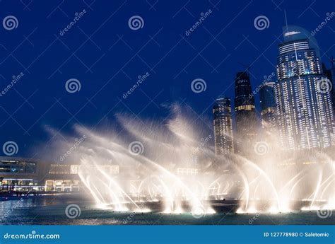 Dubai Mall Fountain Show at Night Stock Photo - Image of east, landmark ...