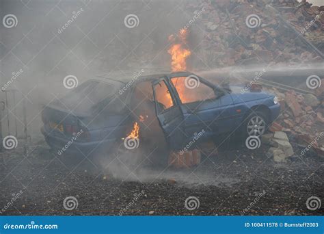 Car fire and explosion editorial stock photo. Image of raped - 100411578