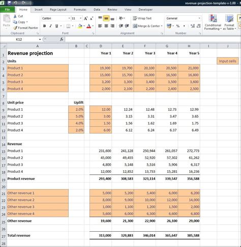 Projection Spreadsheet with Revenue Projections Calculator Plan ...