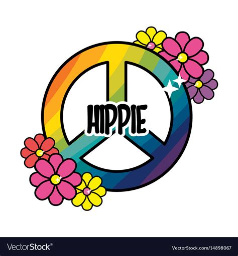 Nice hippie emblem with flowers design Royalty Free Vector