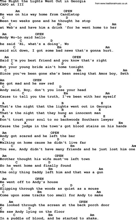 The Night the Lights Went Out in Georgia, by Reba McEntire - lyrics and chords in 2023 | Lyrics ...