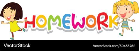 Font design for word homework happy girls smiling Vector Image