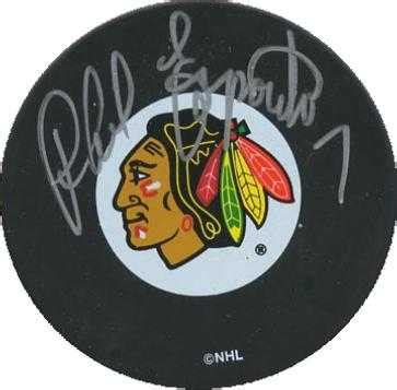 Phil Esposito autographed Hockey Puck (Chicago Black Hawks)