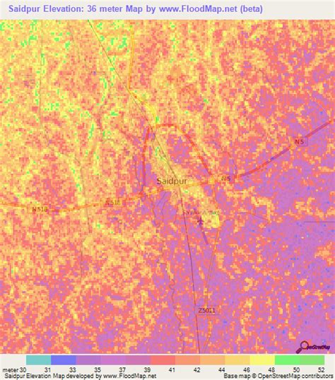 Elevation of Saidpur,Bangladesh Elevation Map, Topography, Contour